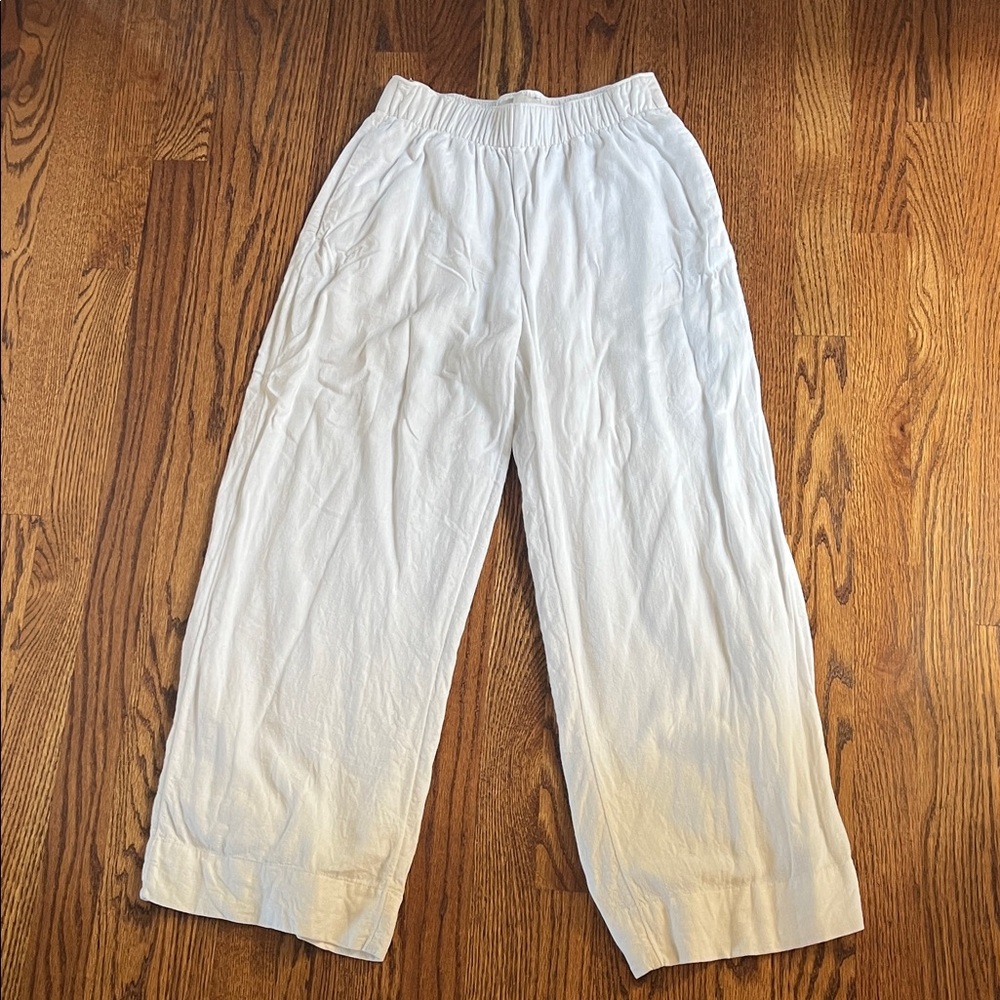 ABERCROMBIE White Elastic Waist Linen Pants (In short)